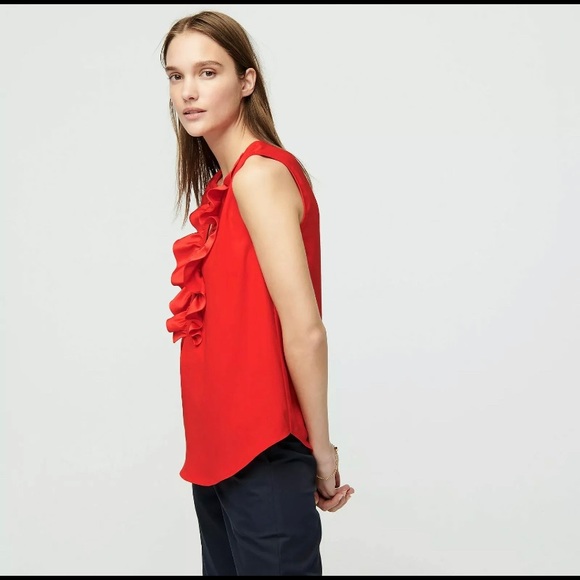 NWT J.Crew-Ruffle-Front Top in Satin Crepe - Picture 2 of 8